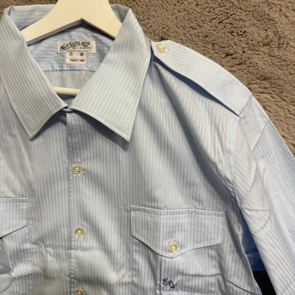 Vtg Nat Wise Light Blue Striped Long Sleeve Shirt Size L Frank Sinatra G W Aug 1